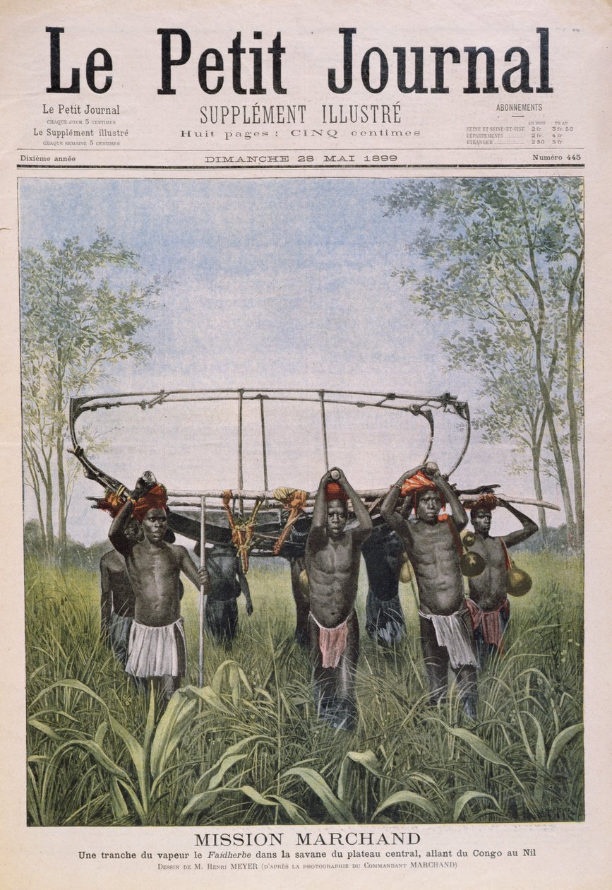 The Marchand Mission reser från Kongo till Nilen, från Le Petit Journal, 28 maj 1899 av Henri Meyer