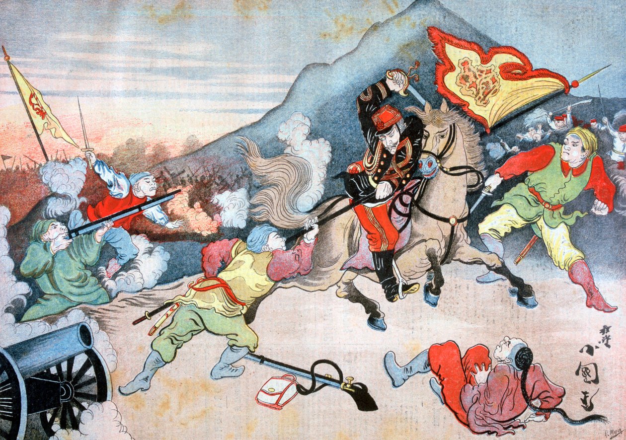 En japansk officers intagande av den kinesiska flaggan, 1894 av Henri Meyer