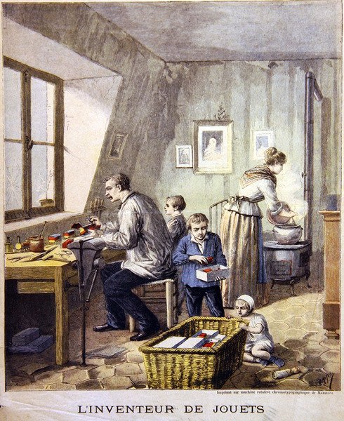 Leksaksuppfinnaren, slutet av artonhundratalet (chromo litho) av Henri Meyer