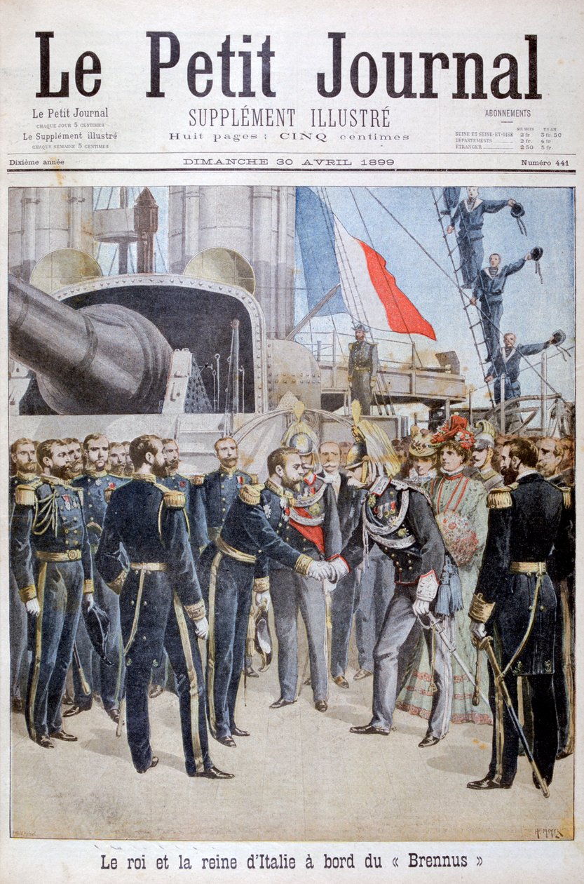 Kungen drottningen av Italien ombord på det franska slagskeppet Brennus, 1899 av Henri Meyer