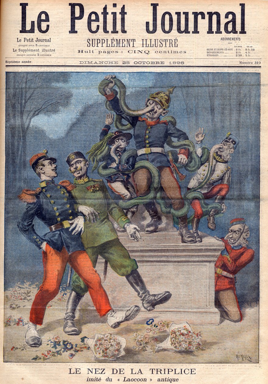 Nosen på Tripliceringen efter Laocoon. Tyskland, Österrike, Italien, före den fransk-ryska alliansen i "Le Petit Journal", 25 oktober av Henri Meyer