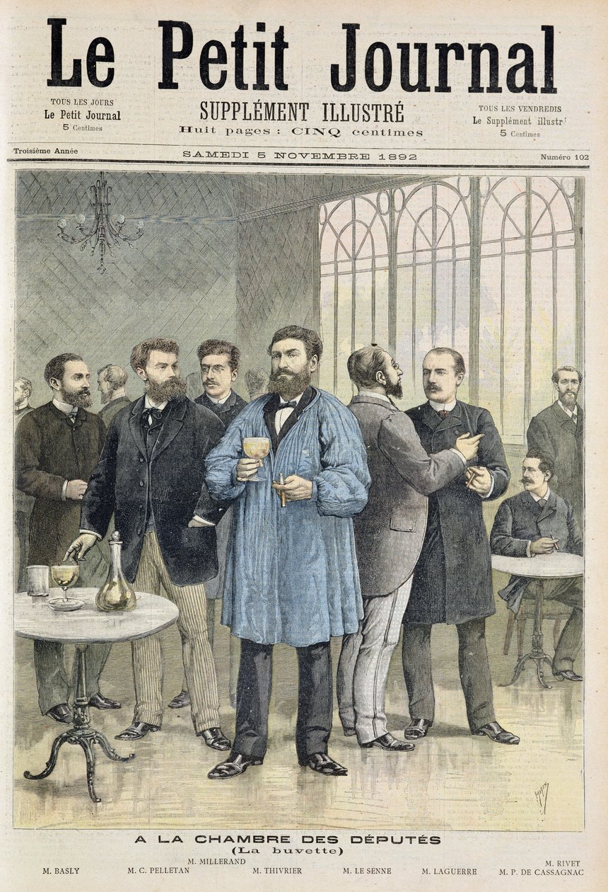 Titelsida som visar baren i Deputeradehuset, illustration från den illustrerade bilagan till Le Petit Journal, 5 november av Henri Meyer