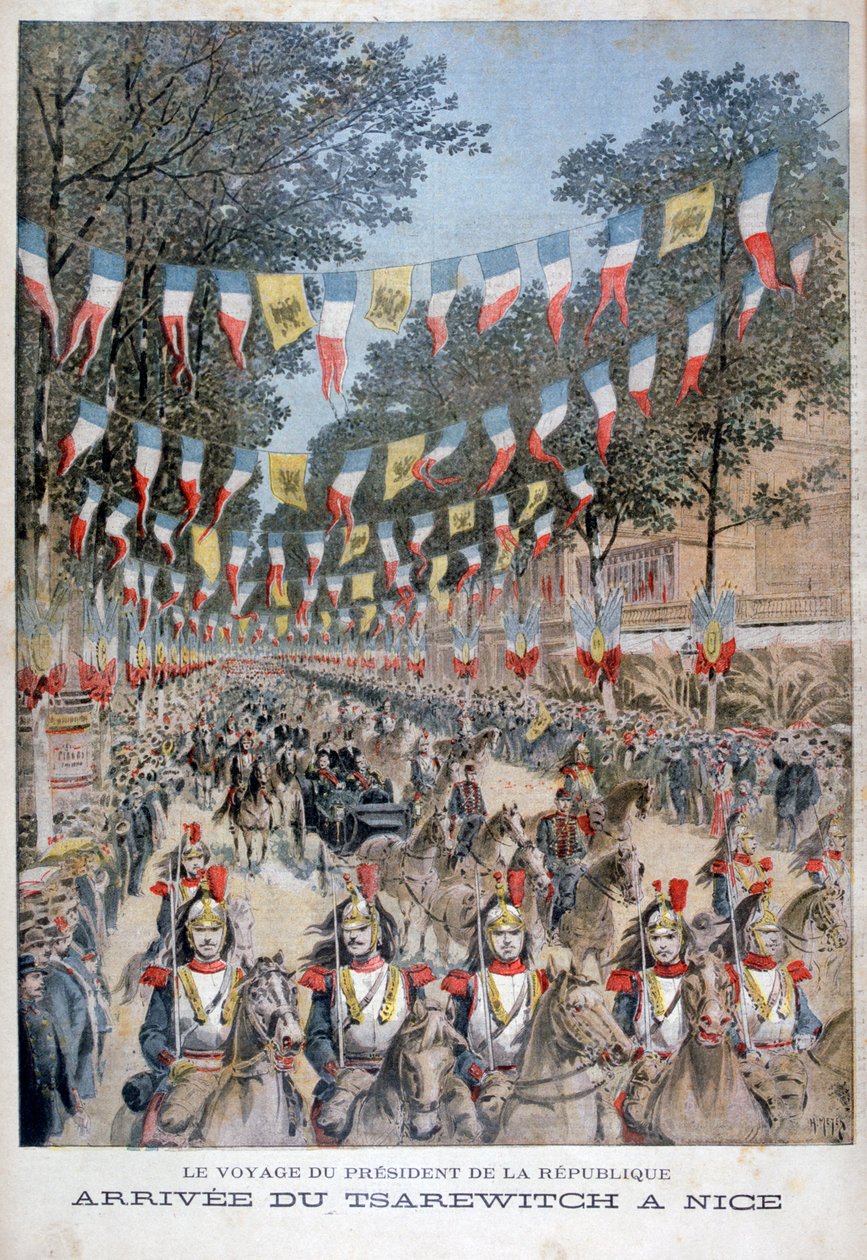 Tsar Nicholas II av Ryssland och Frankrikes president Felix Faure anländer till Nice 1896 av Henri Meyer