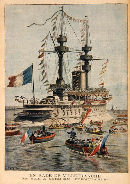 Villefranche Harbour, en boll ombord på Formidable, illustration från Le Petit Journal, graverad av P.H.G.V. Michel, 1 mars 1896 av Henri Meyer