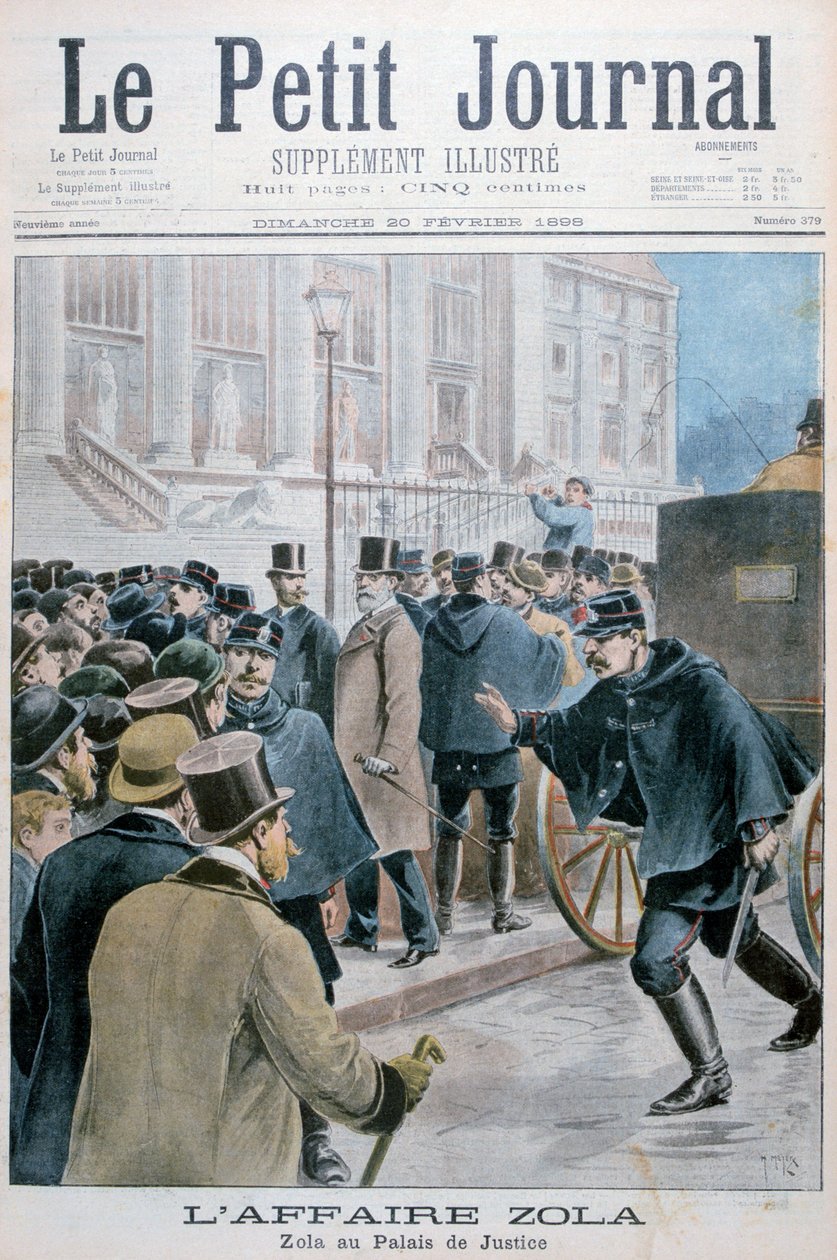 Émile Zola-affären, fördes till Palais de Justice, Paris, 1898 av Henri Meyer