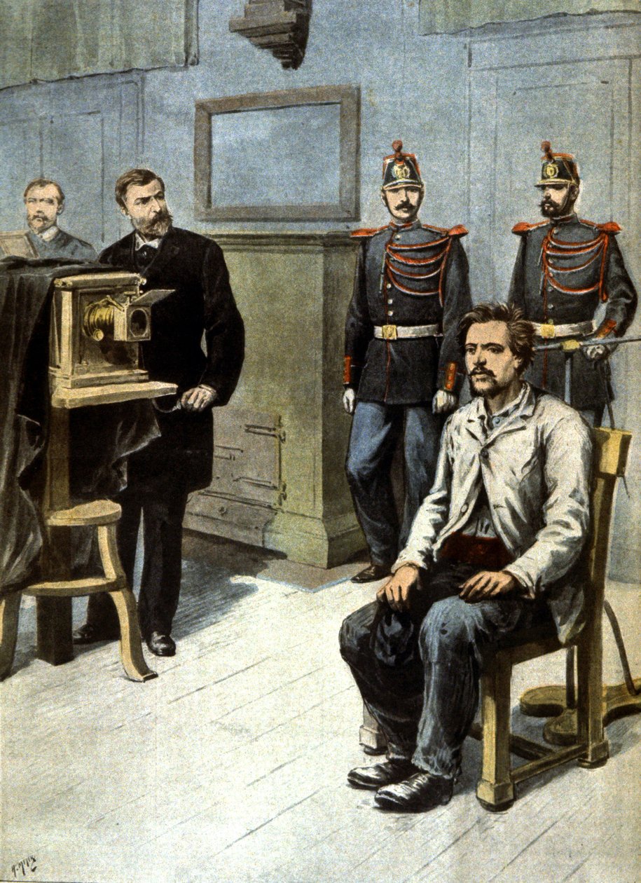 början på antropometrisk fotografering, ca 1895 (illustration) av Henri Meyer