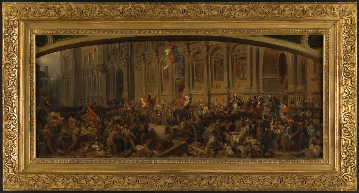 Lamartine skjuter tillbaka den röda flaggan på Hôtel de Ville den 25 februari av Henri Philippoteaux