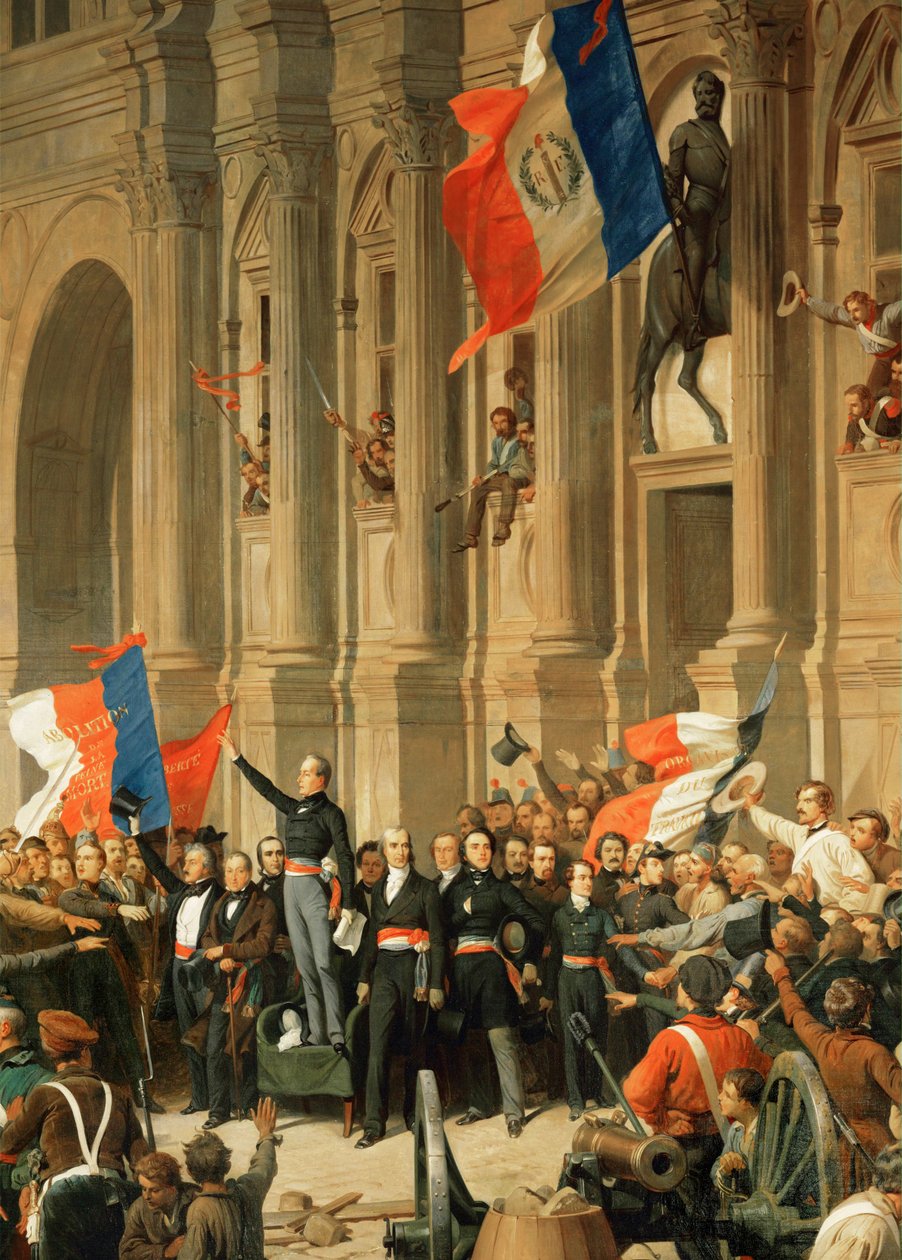 Revolutionen 1848: Poeten Alphonse de Lamartine förkastar extremvänsterns röda flagga... av Henri Philippoteaux