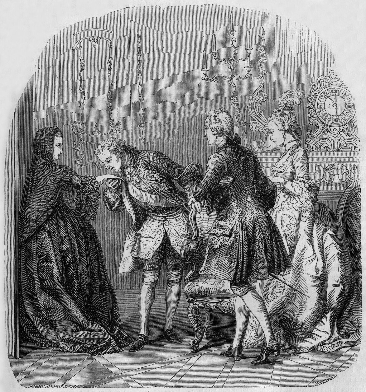 Prinsessan av Lamballe, kung Ludvig XV, Ludvig de Richelieu, grevinnan Jeanne du Barry av Henri Philippoteaux
