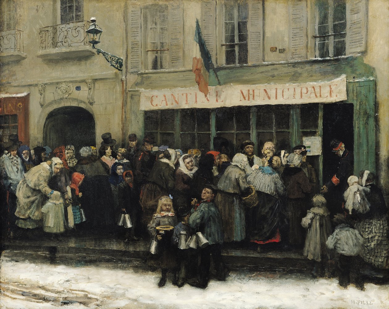 Ett soppkök under belägringen av Paris, efter 1870 (olja på duk) av Henri Pille