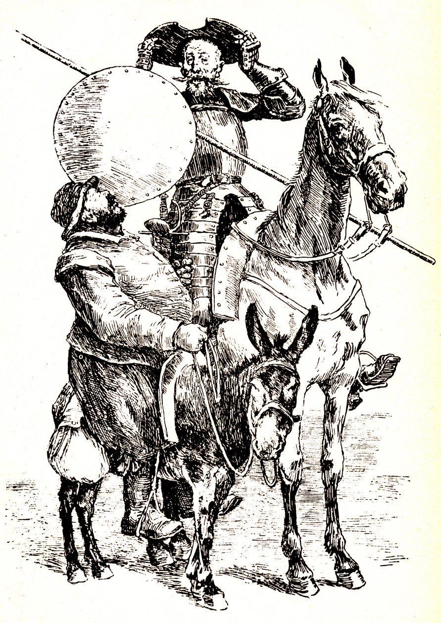 Don Quijote på sin häst, bredvid Sancho på sin åsna av Henri Pille