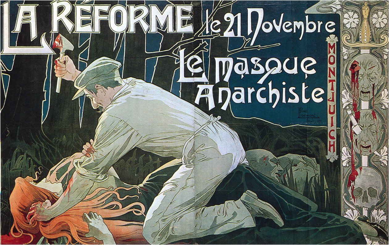 Reformationen den 21 november, den anarkistiska masken, 1897 av Henri Henri Antoine Théodore Livemont