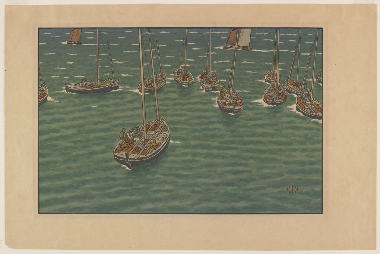 Båtar för ankar i Tréboul, skylt 5 från "Le Beau Pays de Bretagne" av Henri Rivière