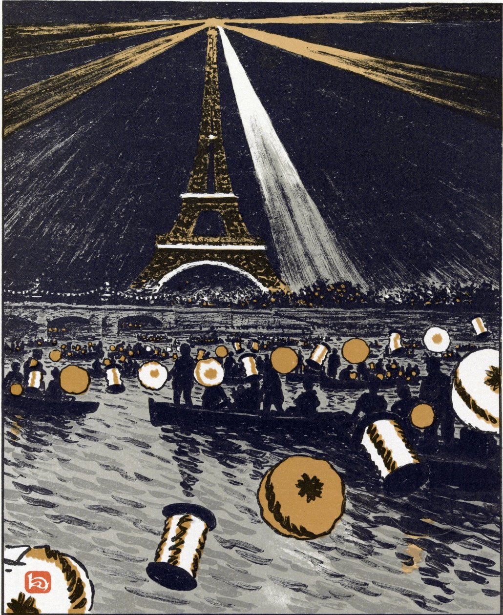 Festligheter på Seine, 14 juli (från trettiosex utsikter över Eiffeltornet) av Henri Rivière