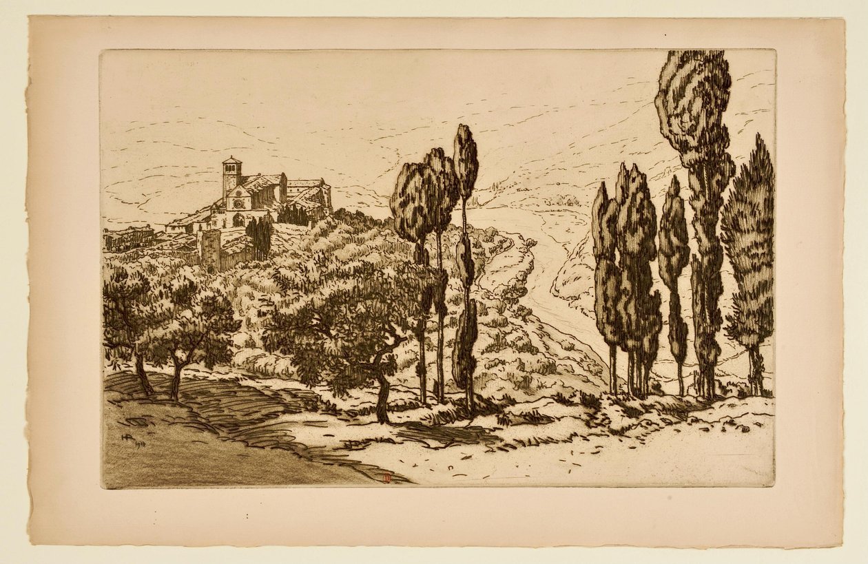 [Basilikan i Assisi sedd från La Rocca] av Henri Rivière