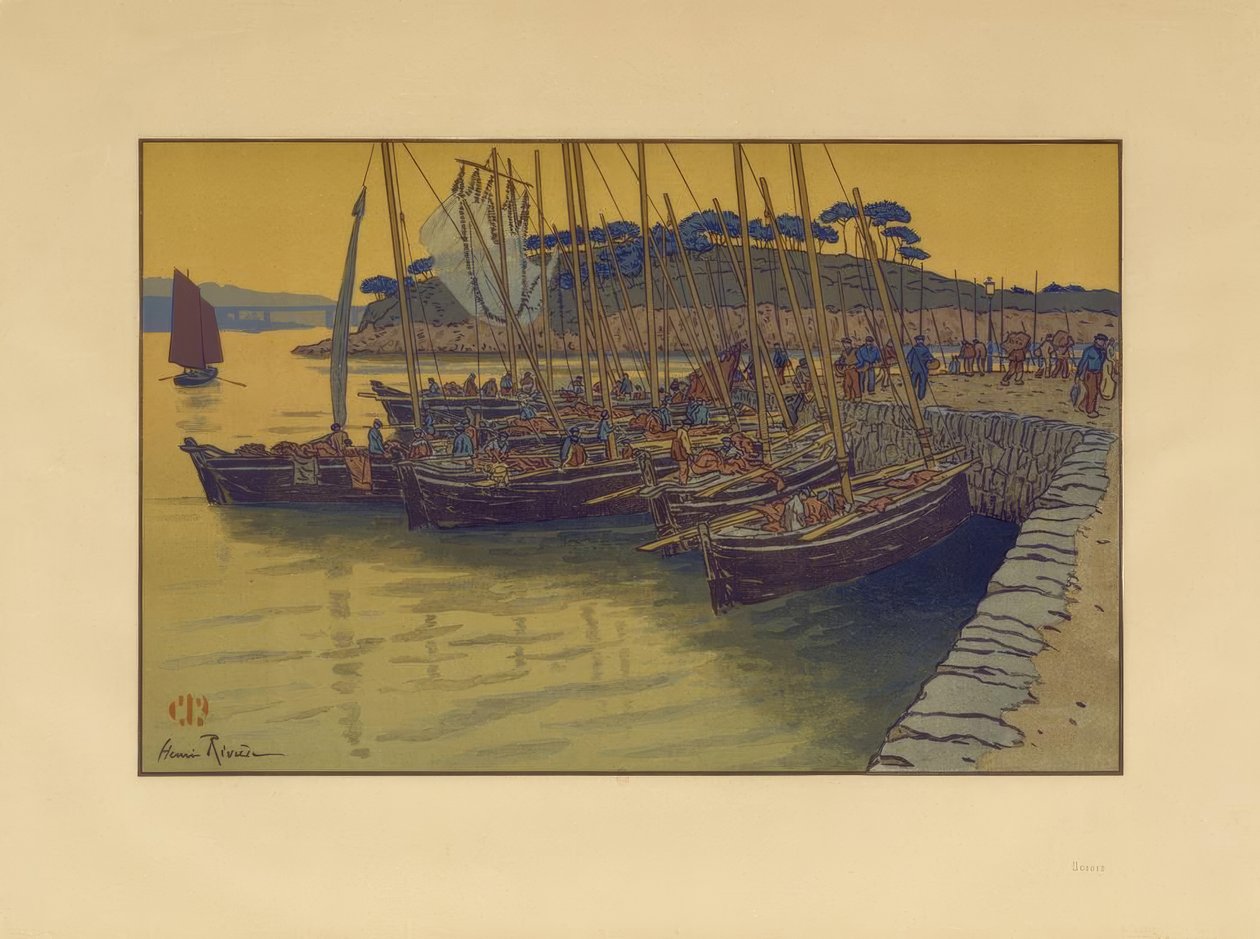 Ankomst av båtar i Tréboul av Henri Rivière