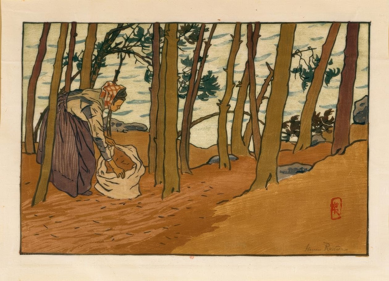 Kvinna som samlar barr (Bords du Trieux, Loguivy) av Henri Rivière