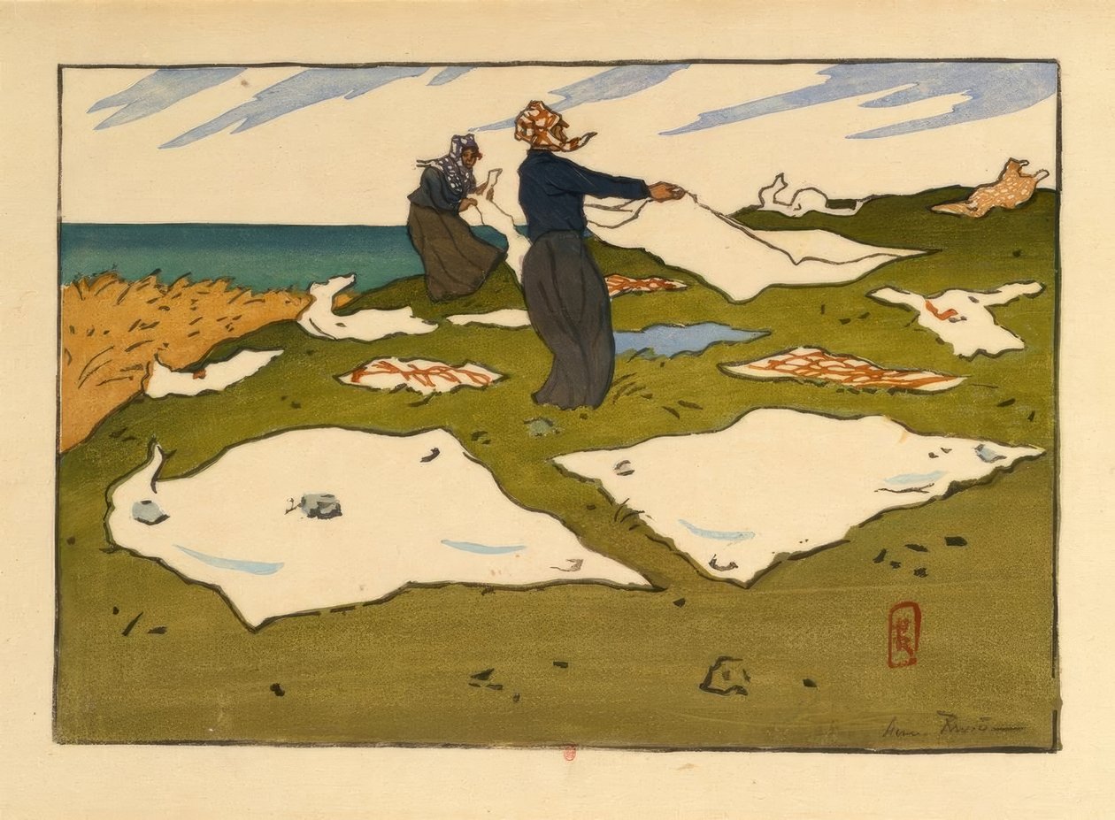 Kvinnor som torkar kläder (Saint-Briac) av Henri Rivière