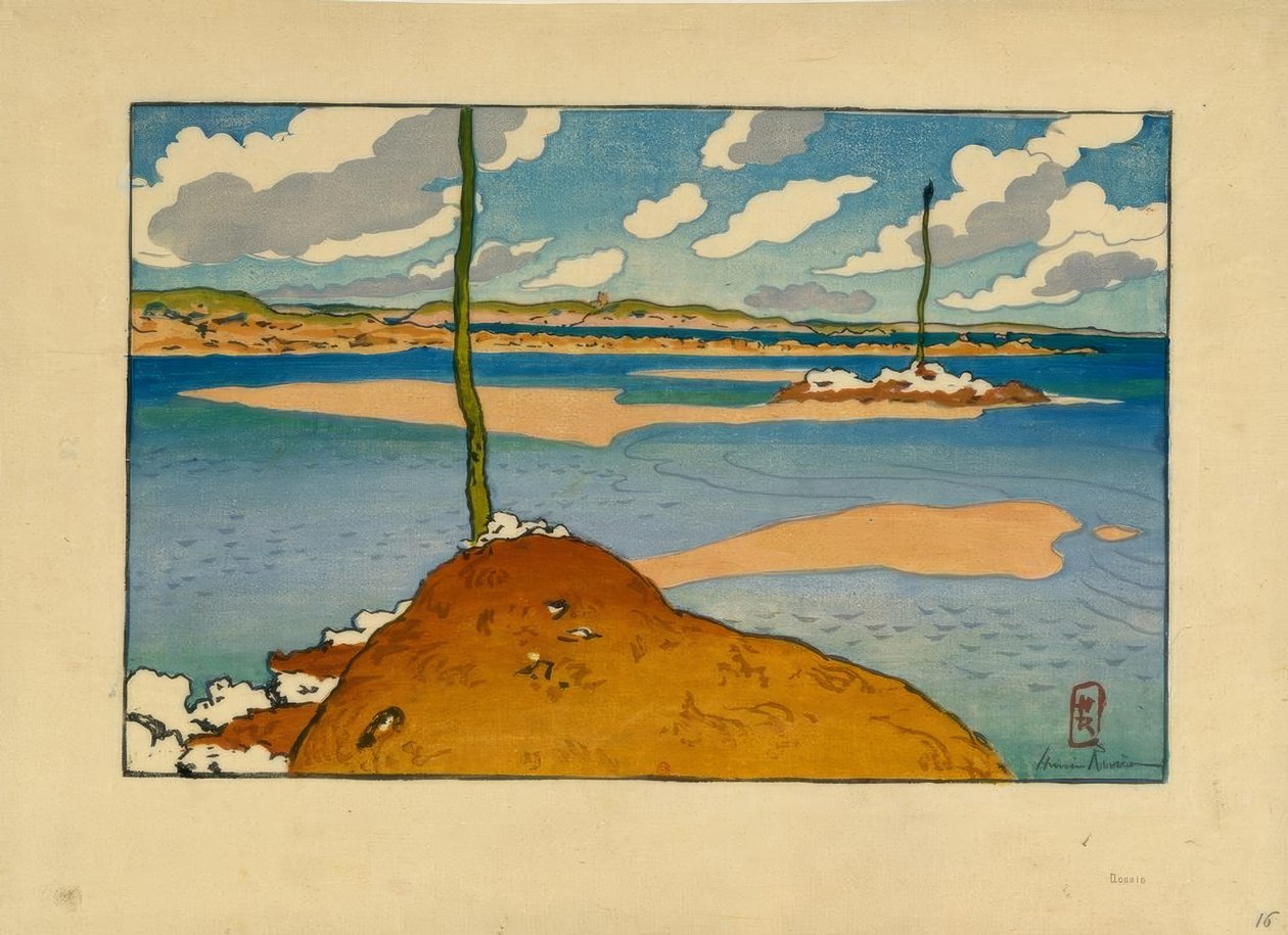 Chéruette-fyren vid lågvatten (Saint-Briac) av Henri Rivière