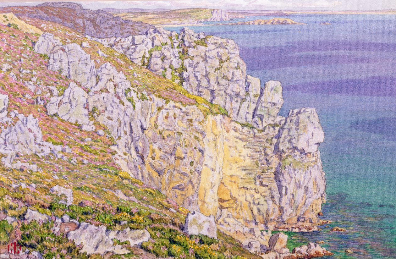 Morgat, Cliffs at Port Haor (akvarell på papper) av Henri Rivière