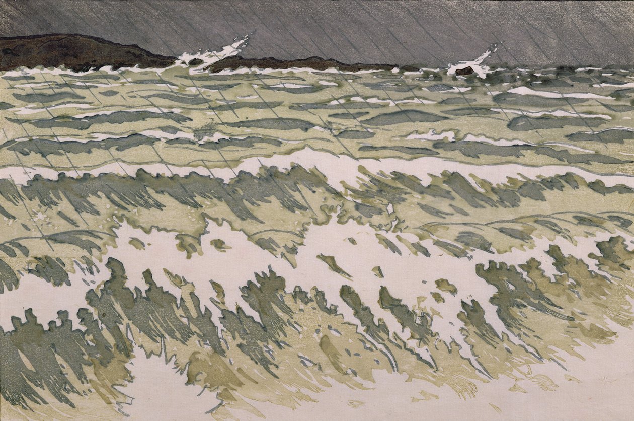 Regn på havet (akvarell på papper) av Henri Rivière