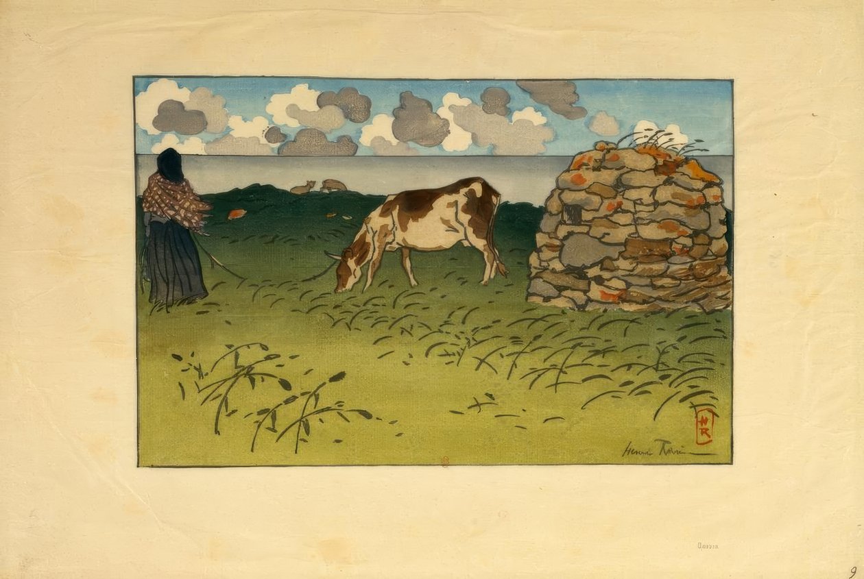 En kvinna och en ko, Pointe de la Haye (Saint-Briac) av Henri Rivière