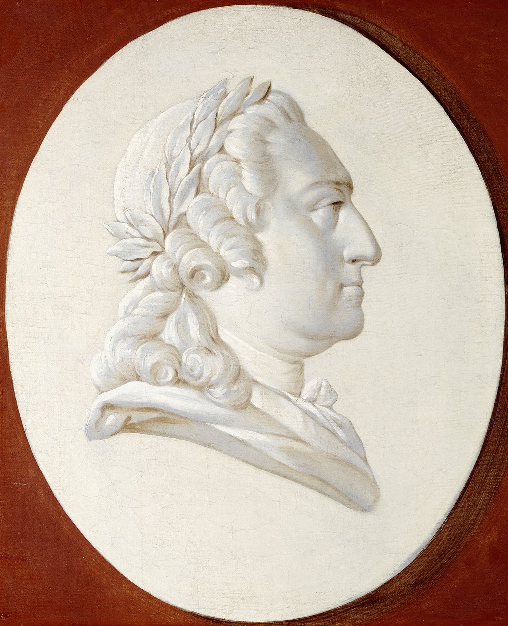 Porträtt av kung Ludvig XV, bystlängd, i en målad oval, en Trompe l