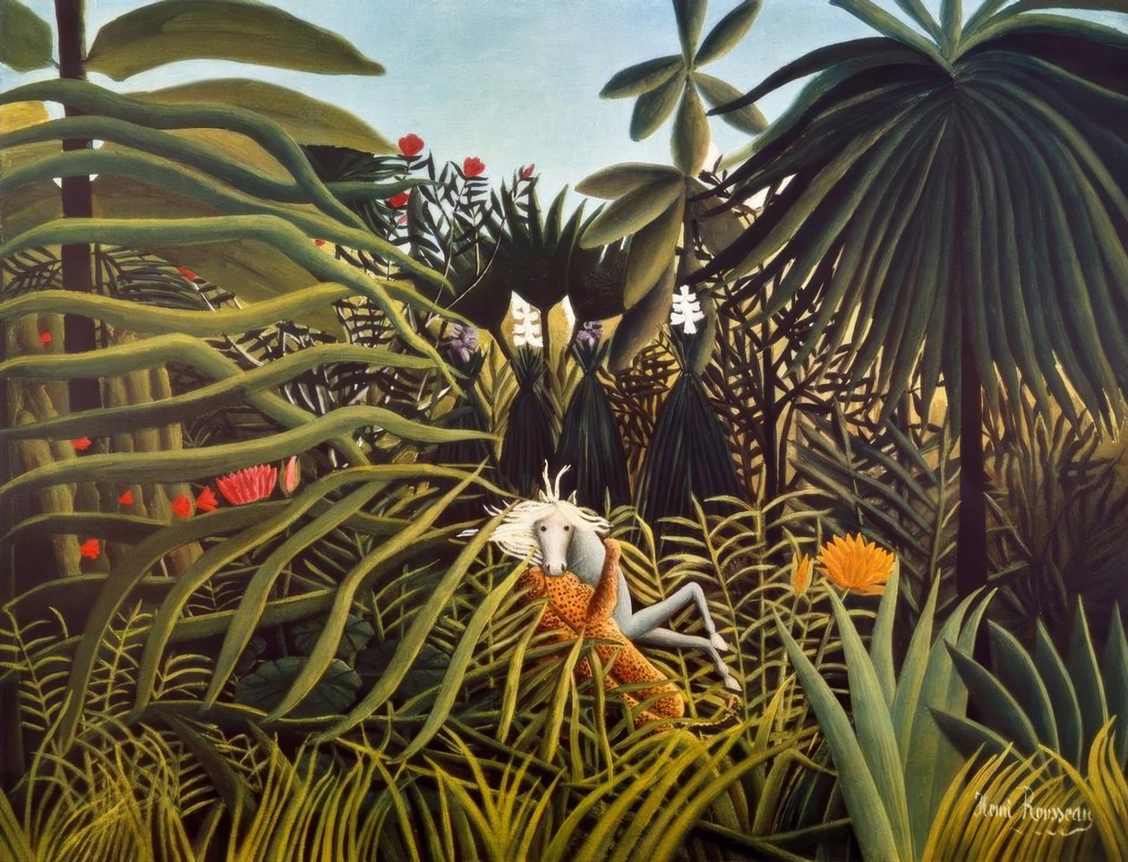 Häst attackerad av en jaguar av Henri Rousseau