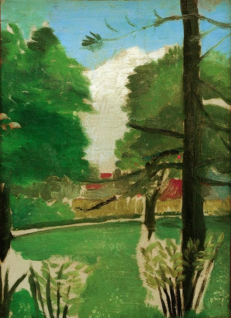 Skiss, utsikt över Parc Montsouris av Henri Rousseau