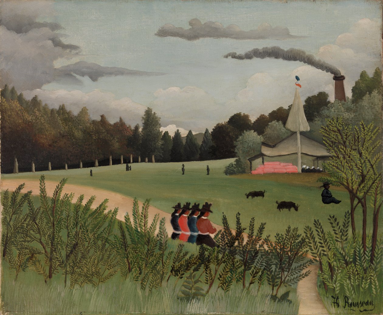 Landskap och fyra unga flickor av Henri Rousseau