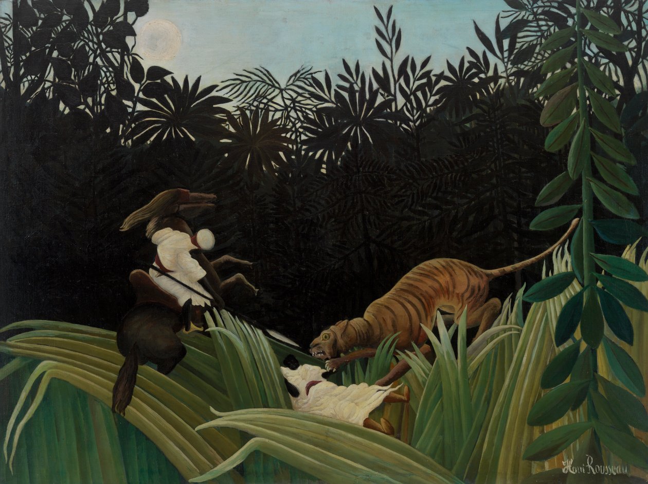 Scouter attackerade av en tiger av Henri Rousseau