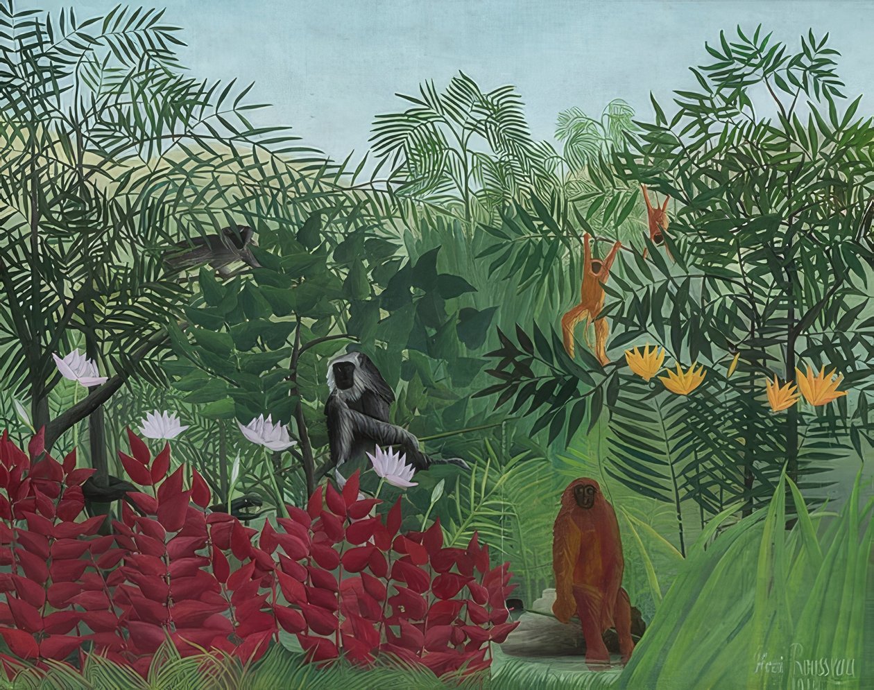 Regnskog med apor. 1910 av Henri Rousseau
