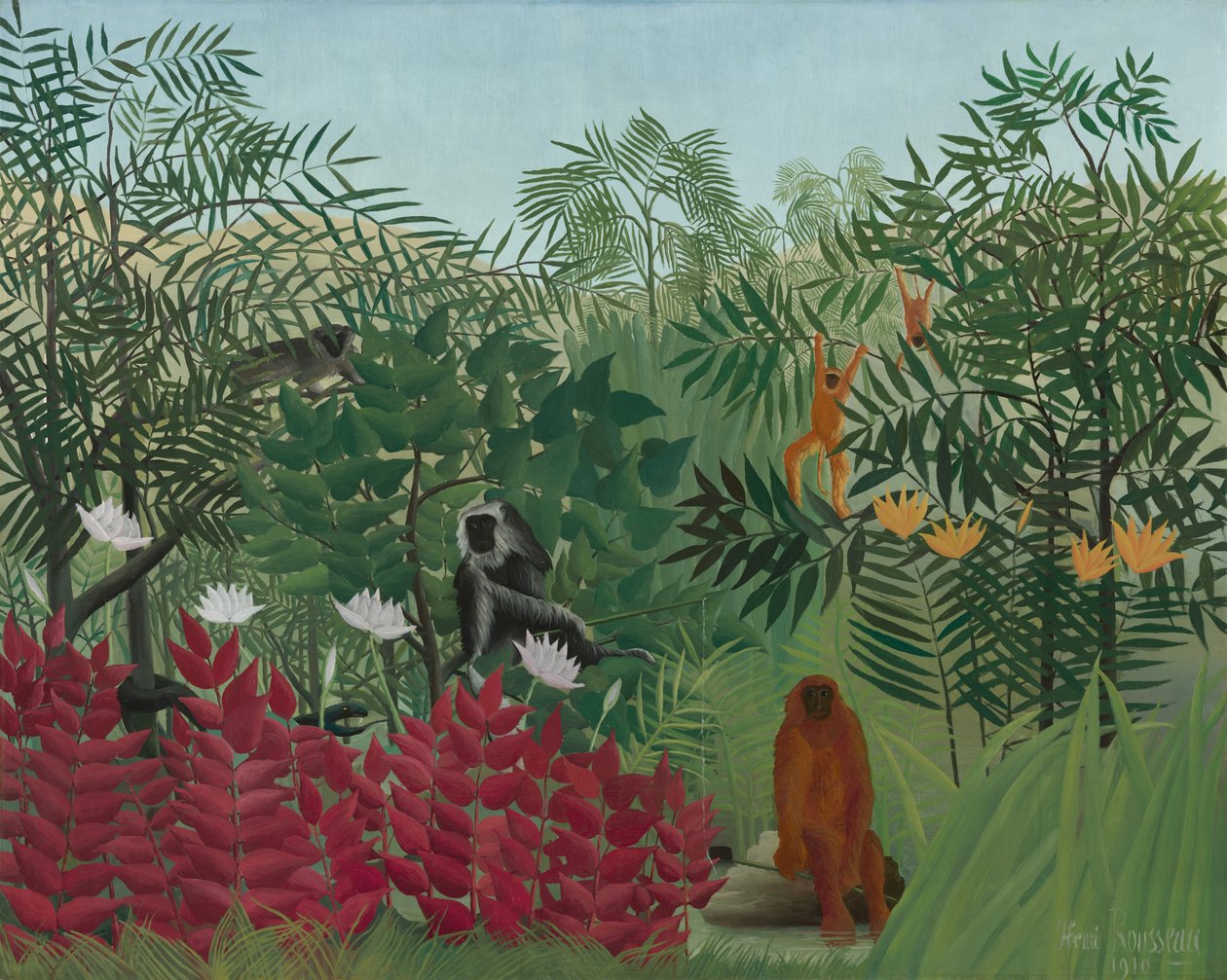 Tropisk skog med apor av Henri Rousseau