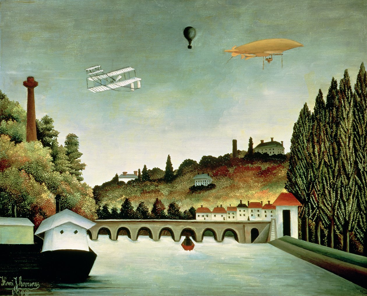 Utsikt över bron vid Sevres och kullarna vid Clamart, St. Cloud och Bellevue, 1908 av Henri Rousseau
