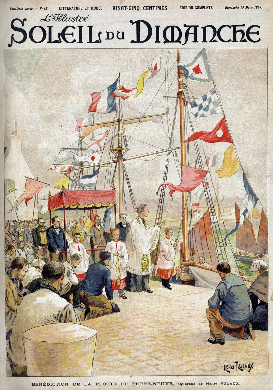 Benediction of the Newfoundland Fleet av Henri Rudaux. Gravyr i "" Le sun-du-dimanche"", 19 mars av Henri Rudaux