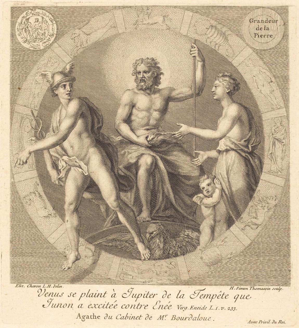Venus klagar till Jupiter över stormen som Juno väckte mot Aeneas av Henri Simon Thomassin after Elisabeth Sophie Cheron