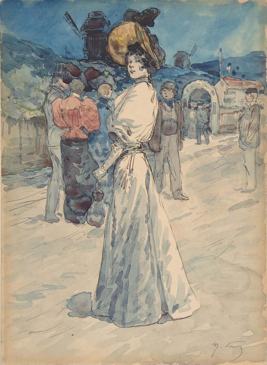 En Parisienne utanför Moulin de la Galette, ca. 1880-1907. av Henri Somm