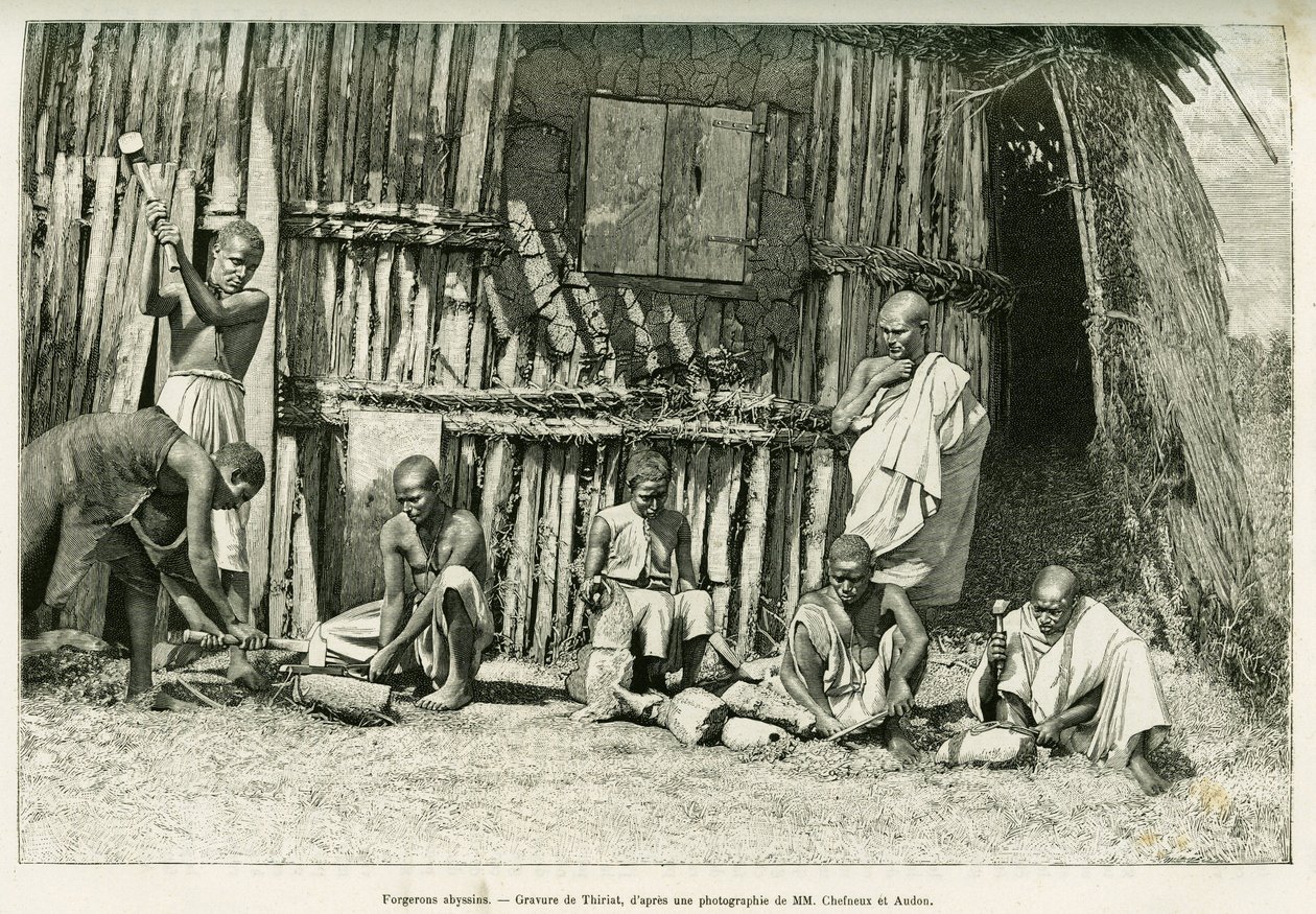 Abyssine smeder. Gravyr av Thiriat, efter ett fotografi, för att illustrera berättelsen Voyage au Choa (Abyssinie meridionale) av Henri Thiriat