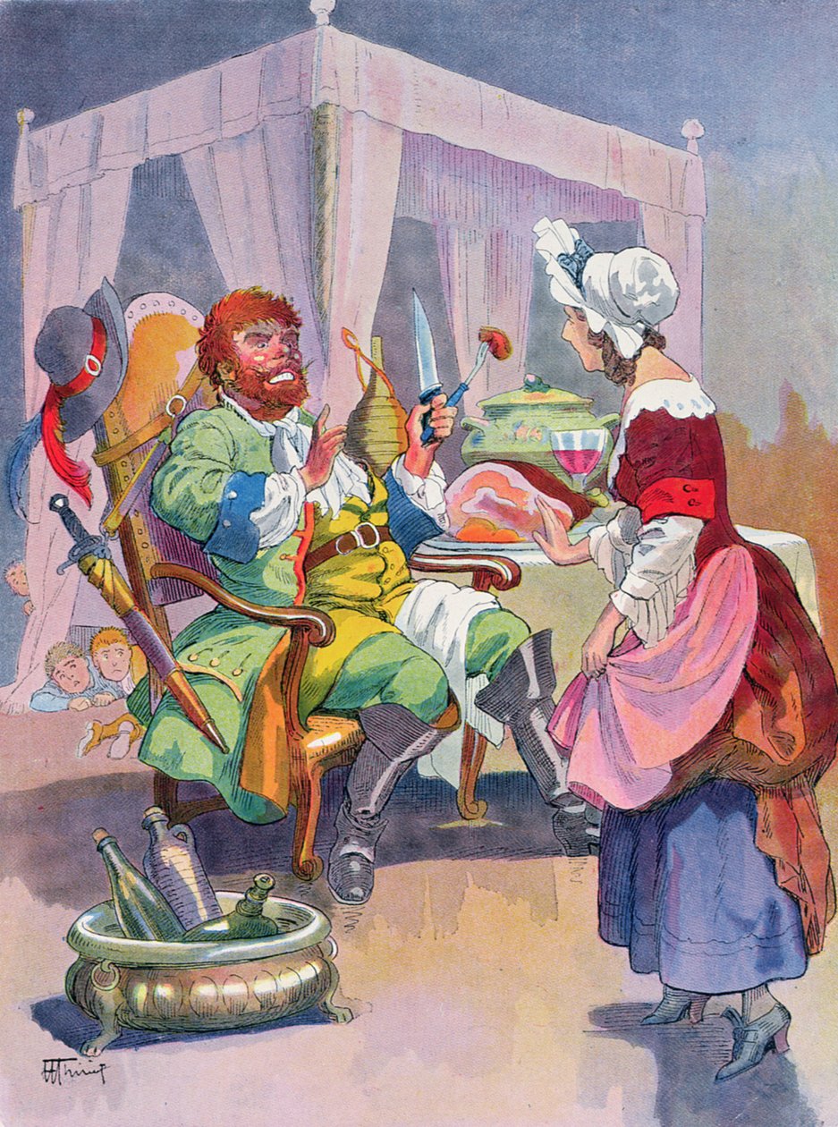 The Ogre doftar färskt människokött, illustration till en Perrault-saga 
