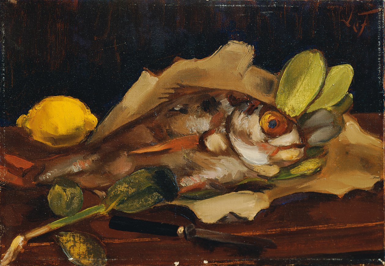 Fiskstilleben med citron av Henri Victor Gabriel Le Fauconnier