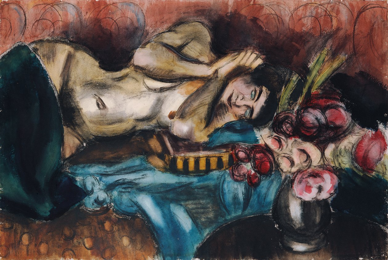 Halvnaken med en bukett rosor av Henri Victor Gabriel Le Fauconnier
