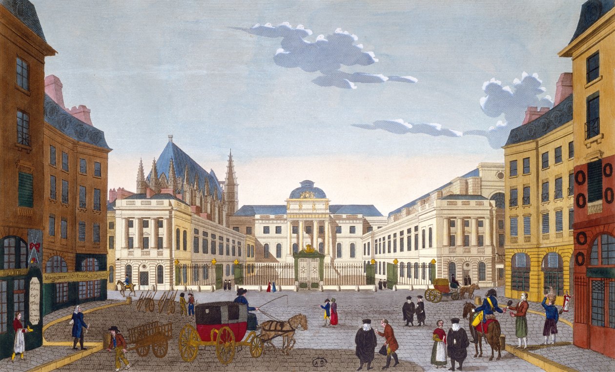 Palais de Justice, ca 1815-20 (färgstick) av Henri after Courvoisier Voisin