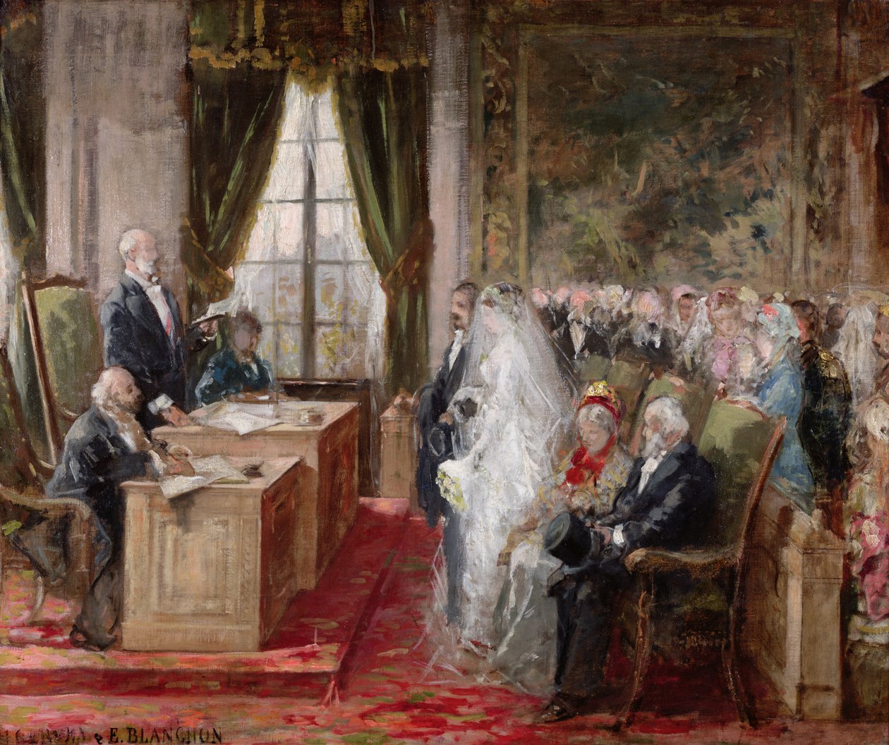 Studie för det borgerliga äktenskapet i rådhuset i 19:e arrondissementet, 1881 av Henri Gervex