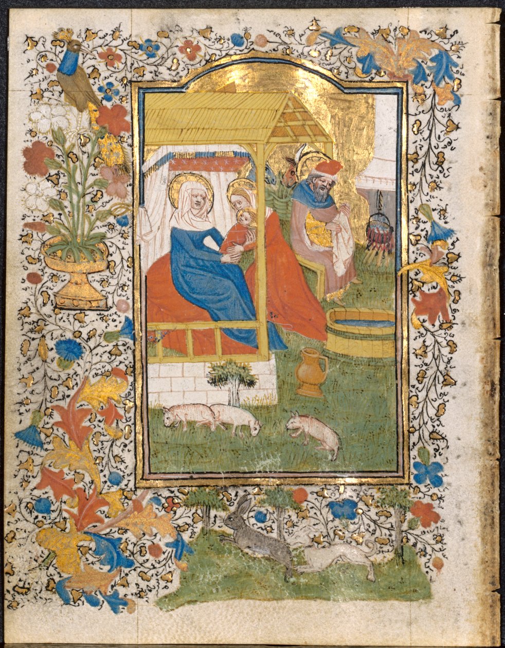The Nativity: Leaf from a Book of Hours (3 av 6 utskurna löv) av Henri d