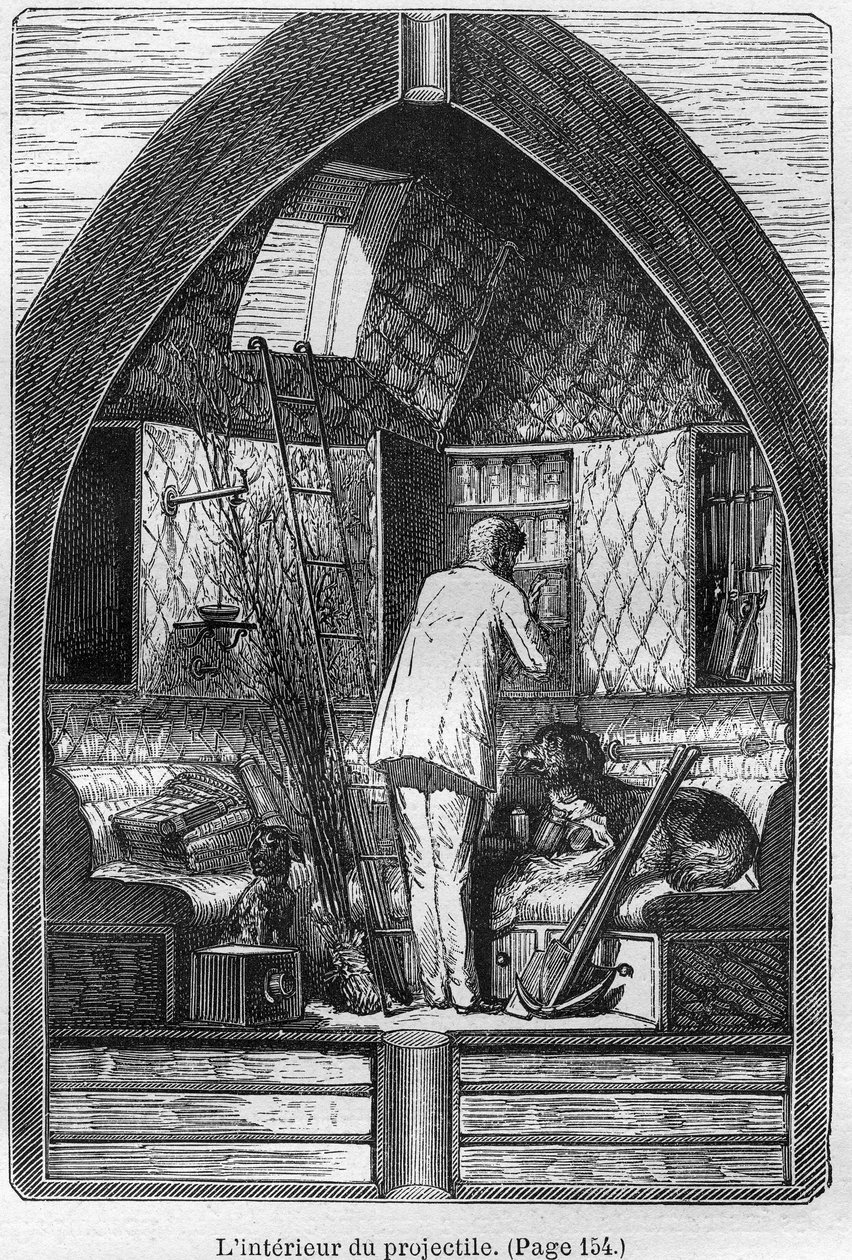 Illustration av boken "Från jorden till månen" av Jules Verne, Hetzel-utgåvan - Les voyages extraordinaire av Henri de Montaut