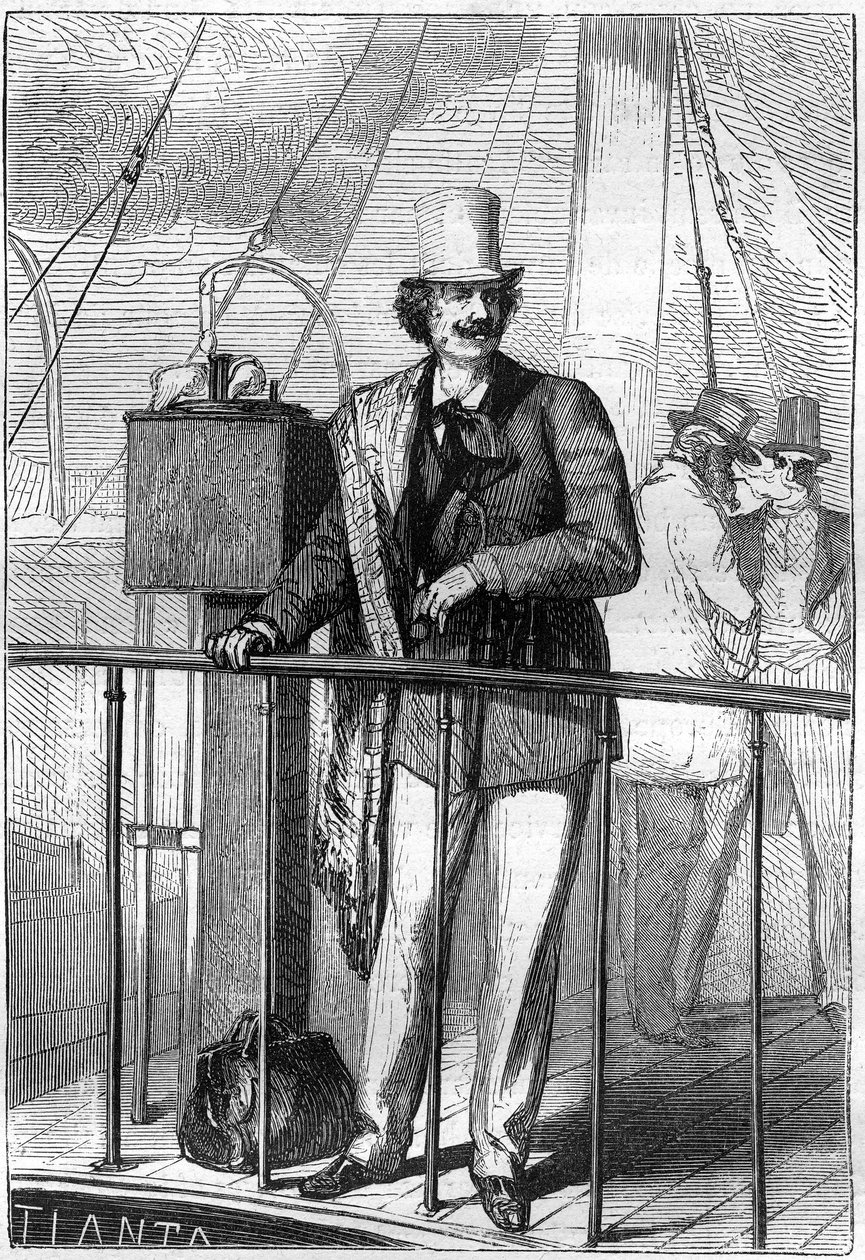 Illustration av boken "Från jorden till månen" av Jules Verne, edition Hetzel av Henri de Montaut