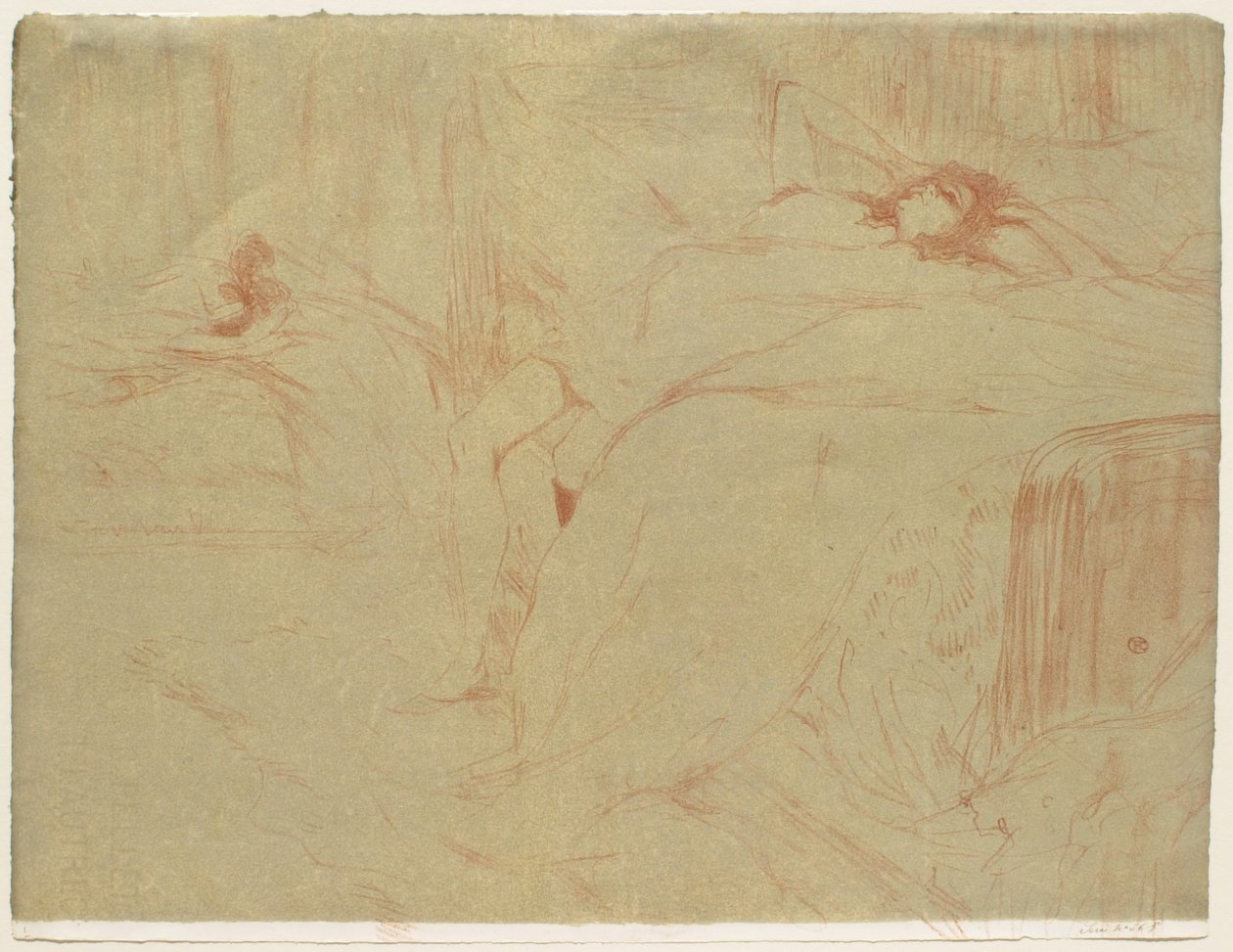 Elles: Kvinna liggande på rygg - Utmattning av Henri de Toulouse-Lautrec