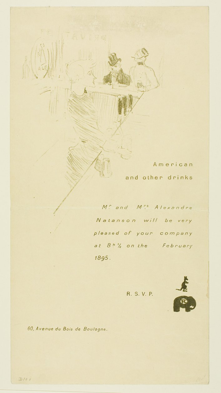 Inbjudan till herr och fru Alexandre Natanson av Henri de Toulouse-Lautrec