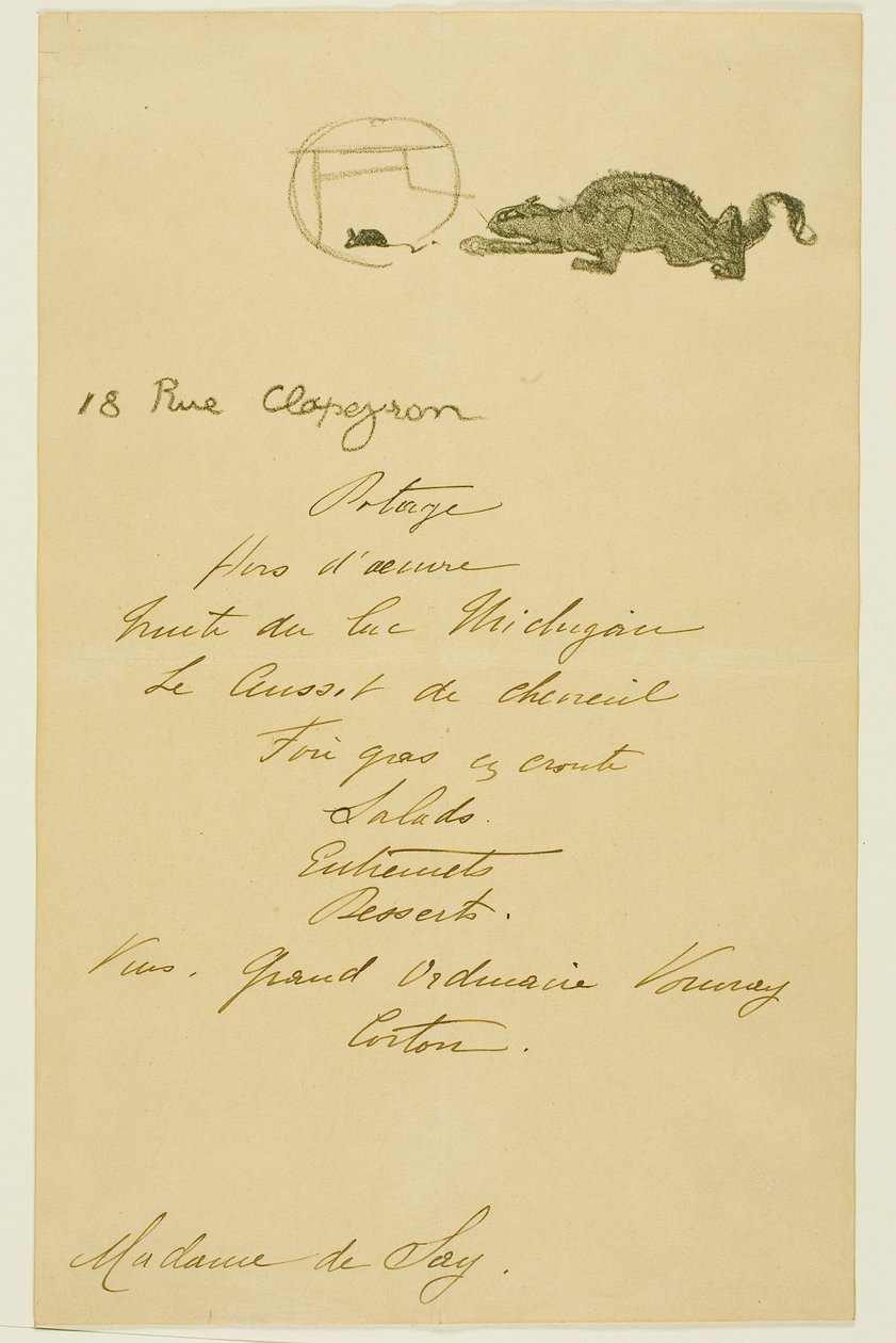 Meny för en middag given av May Belfort av Henri de Toulouse-Lautrec