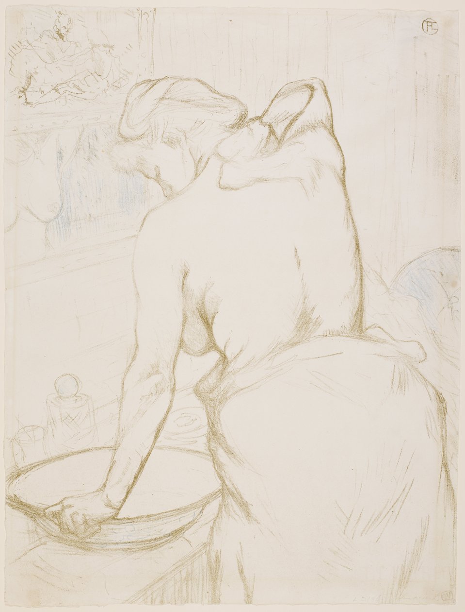 En kvinna vid toaletten, som tvättar sig av Henri de Toulouse-Lautrec